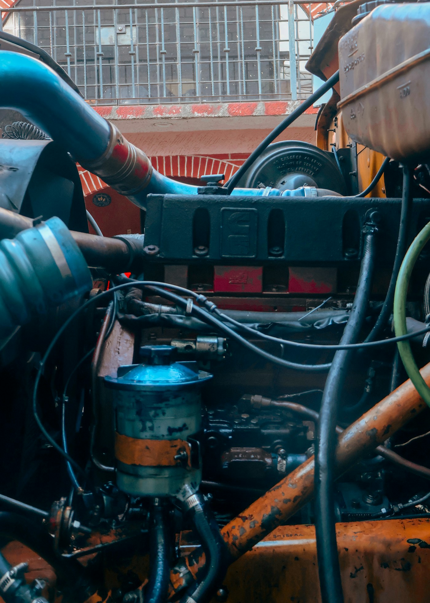 Detailed view of a commercial truck engine